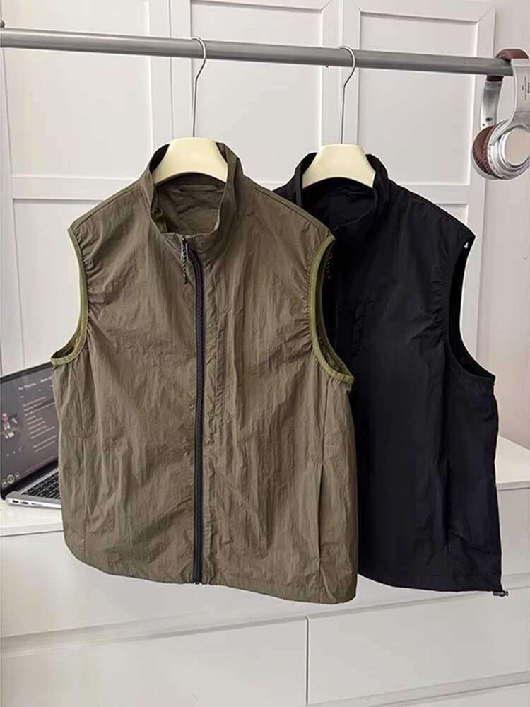 户外机能立领防晒马甲外套男款夏季薄款速干运动坎肩冲锋美式上衣