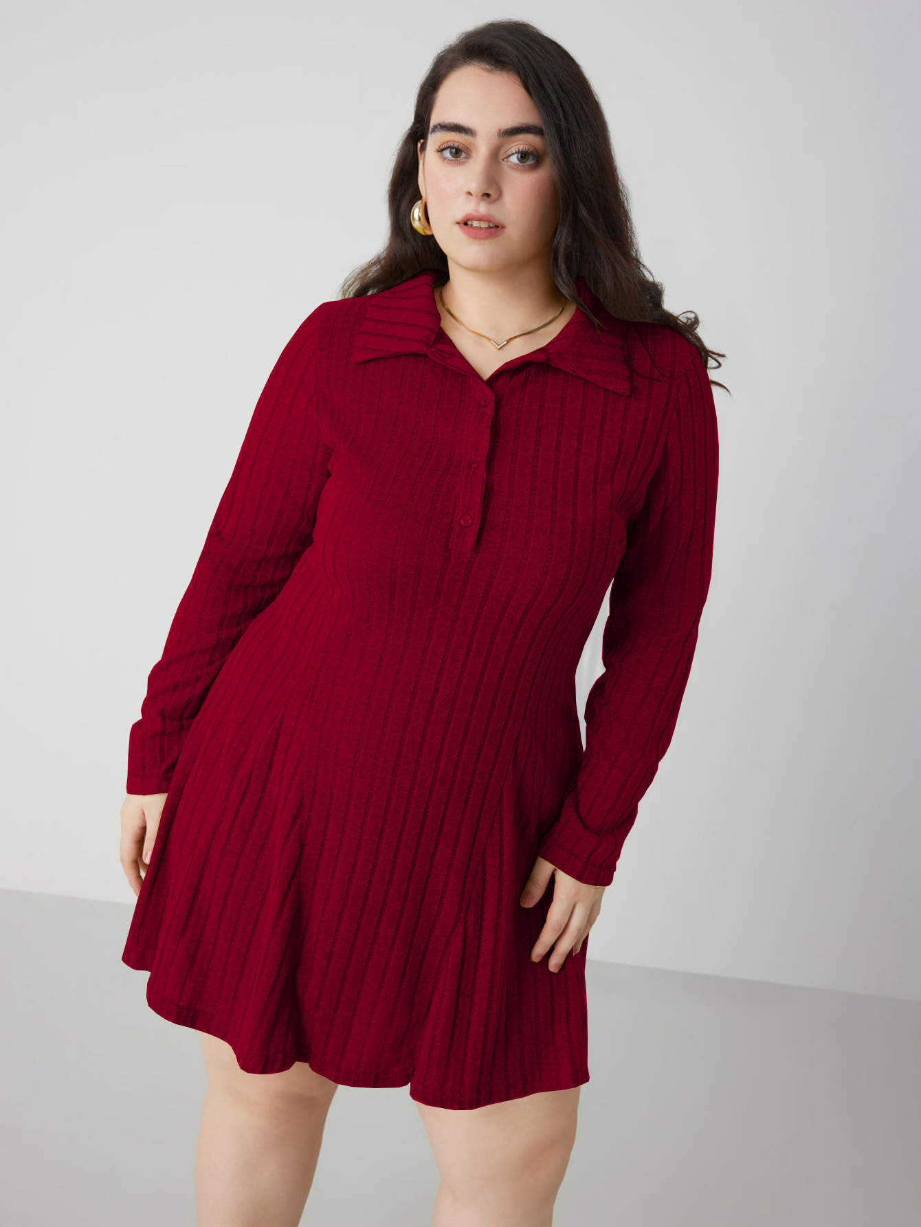 2024 International Station European and American Women's Clothing Royal Sister Commuter Red dress Autumn and Winter Fashion All-match A- shaped Skirt