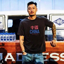 潮牌CHINA中国短袖T恤男全棉宽松休闲港风情侣大码圆领ins半袖衫