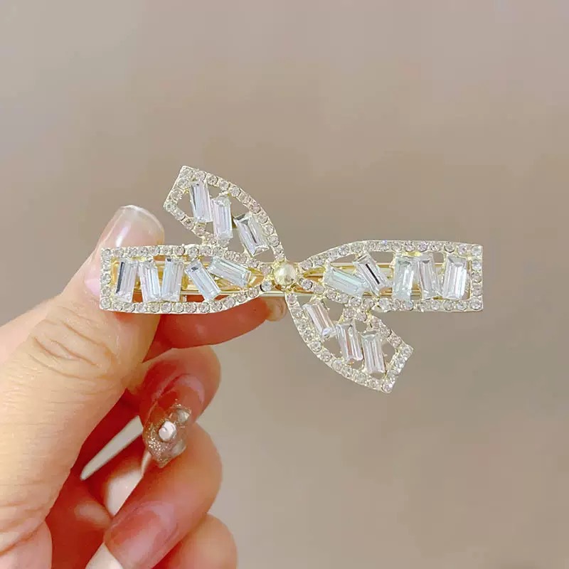 Korean Light Luxury Bow Hairpin Side Bangs Clip Ins Popular Cross Zircon Duckbill Clip Popular Hair Accessories