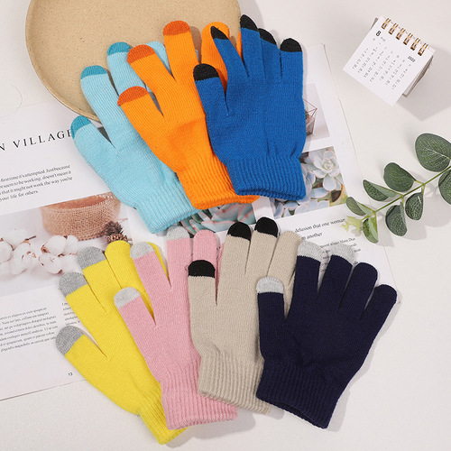 Ready stock wholesale, mixed sizes for men and women, knitted wool touchscreen warm gloves, adult gloves, colors available.