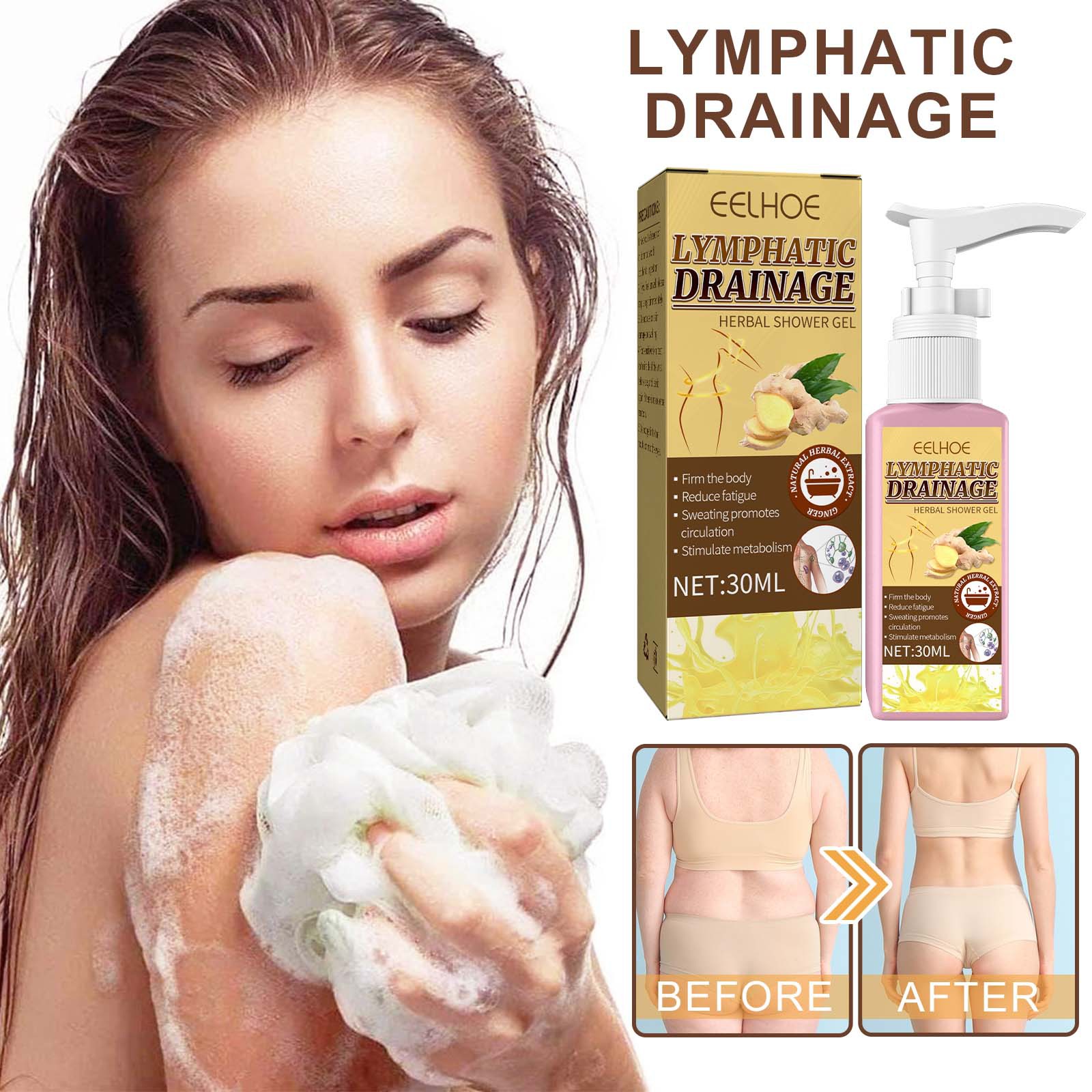 EELHOE Ginger Slim Body Shower Gel deeply cleanses, shapes waist, tightens belly, ginger essence moisturizes, shapes and tightens skin_voghion.com