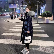 黑金长款羽绒服代发八格女银狐毛领90鹅绒服保暖嘉兴平湖防风防寒