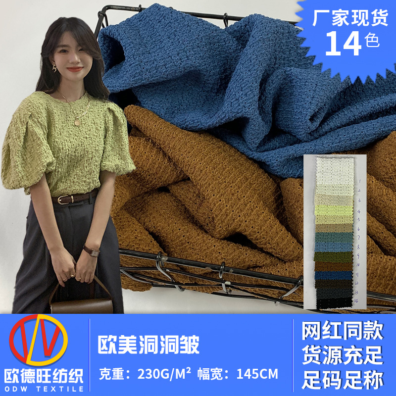 欧美洞洞皱 潮牌时尚涤纶泡泡皱布 肌理感设计师新款女装裙子面料
