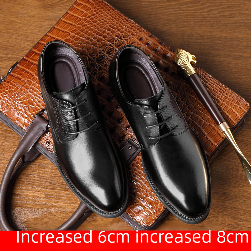 Men's 8cm6cm Inner Height Increasing Shoes Men's Korean Style Business Dress Pointed Toe Casual Men's Leather Shoes Bridegroom's Wedding Shoes_vogvips.com