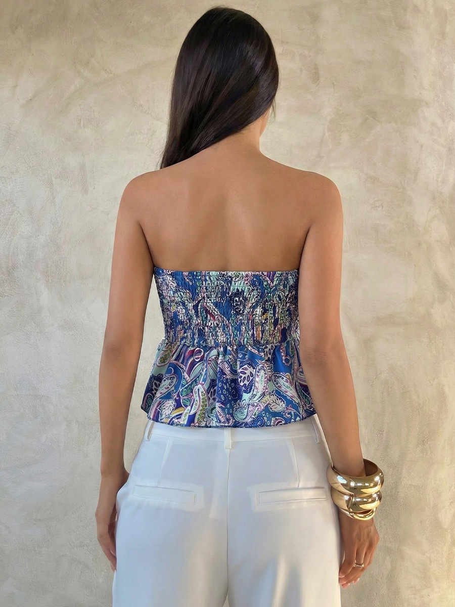 Women's Sexy Halter Top - Sleeveless Smocked Waist Floral Print Bustier Crop Top (S-Xl) - Summer Beach & Club Wear In Red/Nude/Blue_ecoleips.com