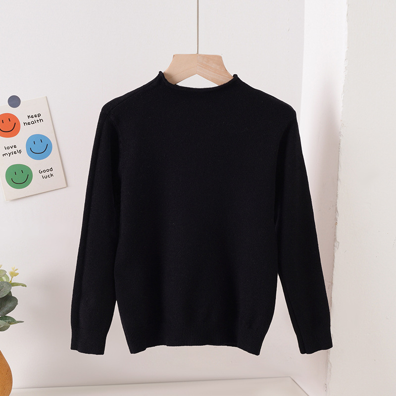 Hombres y niñas bebés nuevos colores sólidos bordes padres-hijos ropa de base jersey suéter de punto para niños cuerpo cercano medio cuello de cachemira