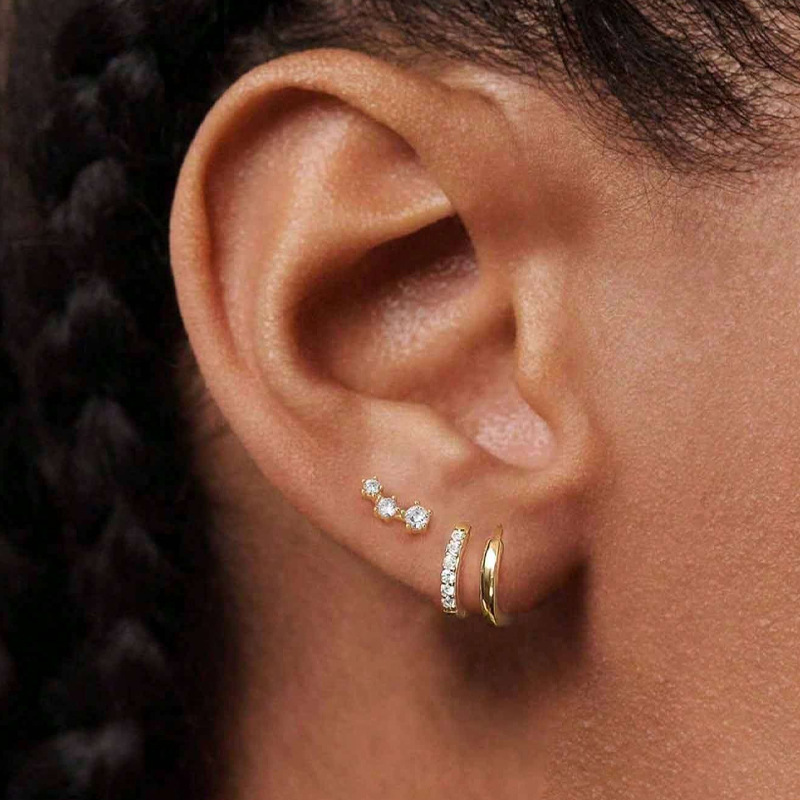 【Copper Micro-Inlay】Cross-Border Hot-Selling Full Diamond Hoop Earrings, Fashionable Light Luxury High-End Earrings, Unique Versatile Three-Piece Set