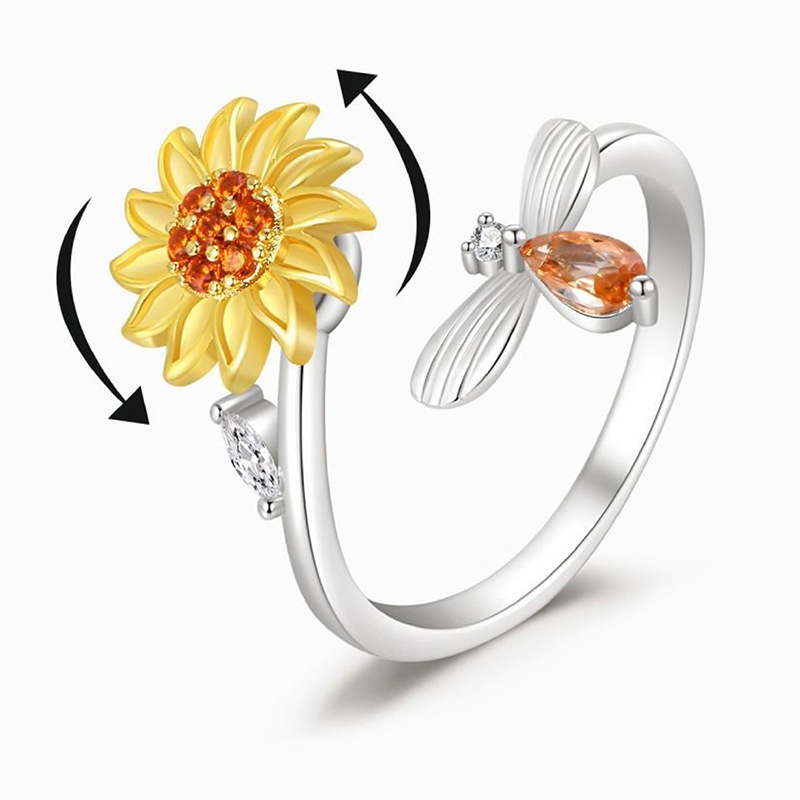 Fashion Flower Copper Inlay Zircon Open Ring 1 Piece