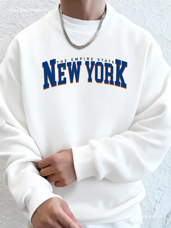 Empire State New York Printed Men's Pocket Sweatshirt Street Sports Sweatshirt O-Neck Casual Top Basic Clothing