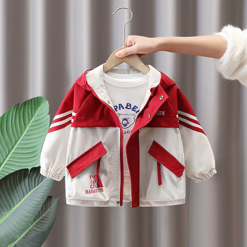 7665 ropa para niños chaqueta de primavera para niños 2025 nueva gabardina con capucha para niños ropa de primavera y otoño color a juego ropa de moda primavera