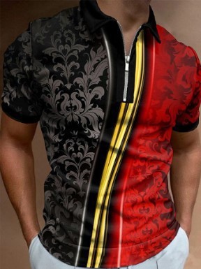 Deportes de verano para hombres, solapa suelta transpirable, cremallera de manga corta, chaqueta de polo, camisa POLO de todo fósforo, impresión 3D de moda