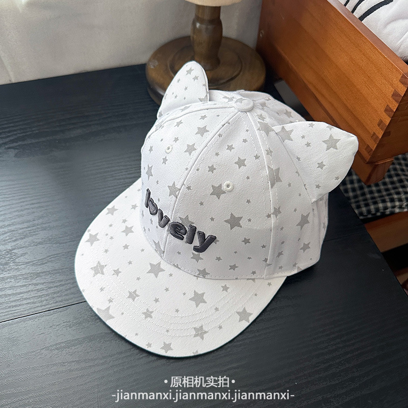 韩版可爱猫耳朵五角星平檐棒球帽女百搭鸭舌帽休闲运动遮阳鸭舌帽|undefined