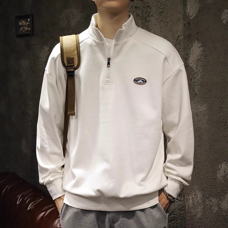 American Trendy Brand Sports Sweatshirt for Boys 2025 Spring and Autum New Loose Half-Zip Polo Shirt Collar Top for Men