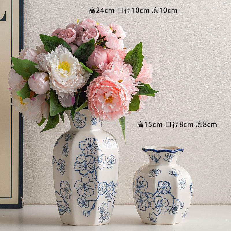 中国のハイエンド青と白の磁器レトロな玄関セラミック花瓶ホームリビングルームフラワーアレンジメント装飾装飾品水耕花|undefined