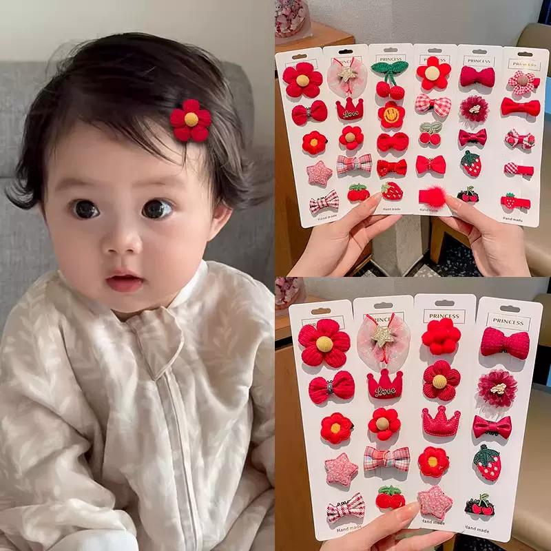 新年女宝宝发夹汗毛夹小女孩婴儿头饰儿童不伤发胎毛发卡过年发饰