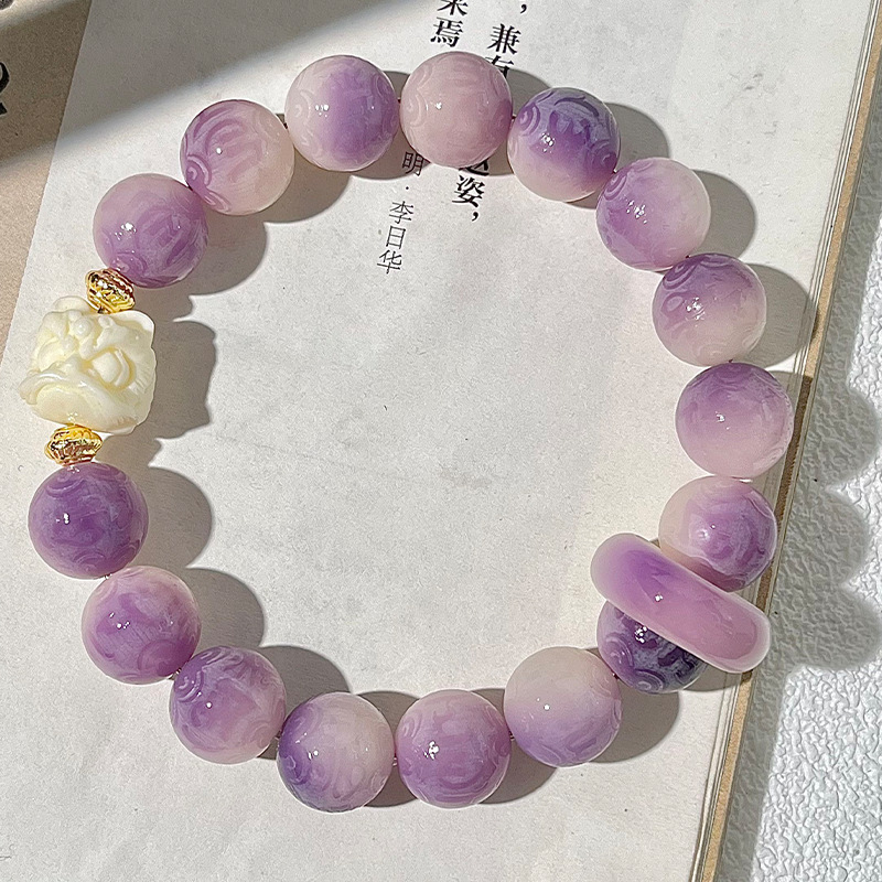 Yuxin 사자 각성 6자 모토 [런닝 링 싱글 서클] 보라색 떠다니는 꽃 스타일