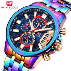 MINI FOCUS Personalized Colorful Men's Waterproof Quartz Watch with Chameleon Case, Multifunction Casual Men's Watch 0352G