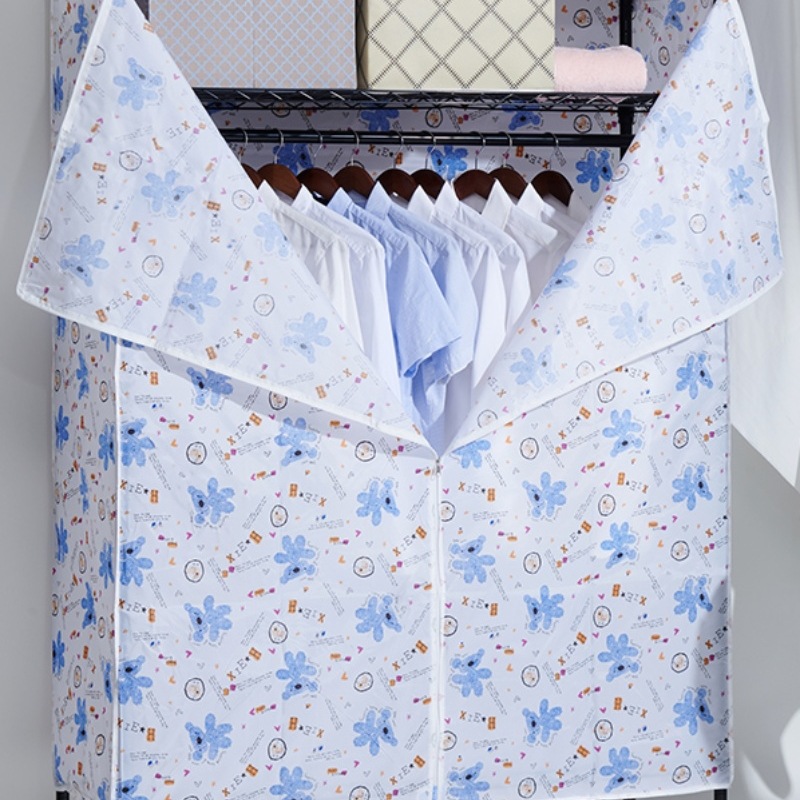 Simple Wardrobe for Rental Housing, Thickened Fabric with Steel Pipes, Sturdy Bedroom Assembly Storage Folding Wardrobe