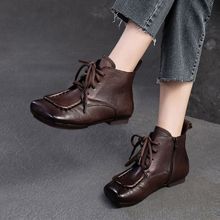 2025年秋冬新款时尚百搭系带软底软面马丁靴妈妈侧拉链平底短靴女