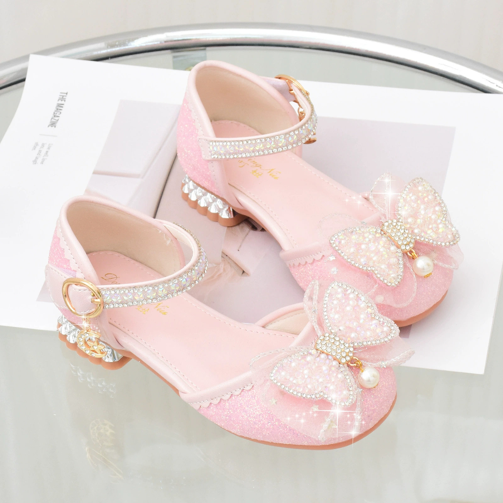 Фабрика детской обуви Туфли на высоком каблуке для девочек, новые туфли с бантом и кристаллами для маленьких девочек, детские часы, кожаная обувь принцессы