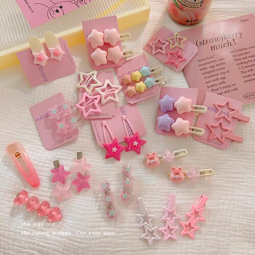 Pink Star Hair Clip for Girls, Sweet and Cute, Bangs Hairpin, Fringe Hair Clip, Duckbill Hairpin, BB Hair Clip, Simple Hair Accessory