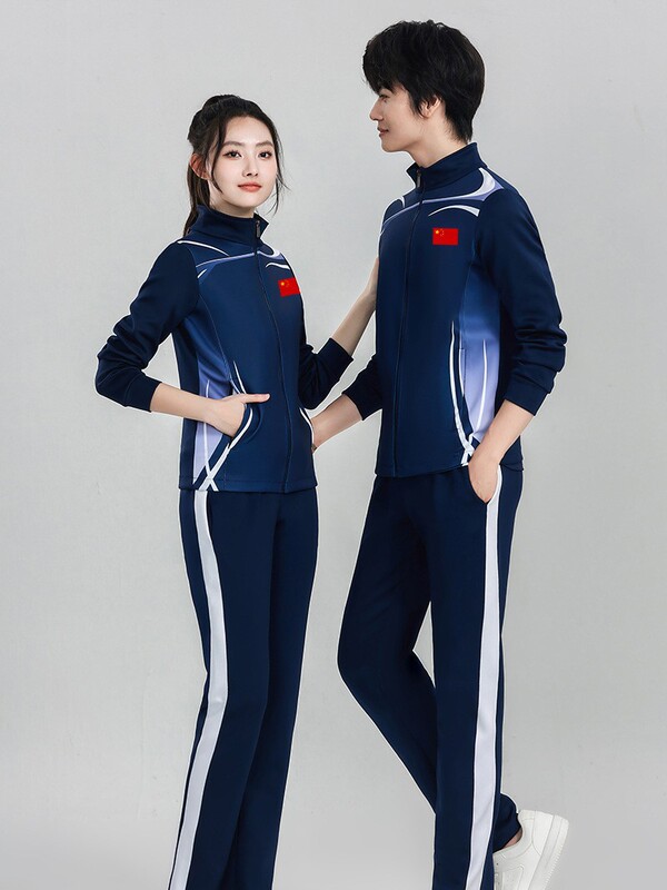 春と秋の男女同じスポーツとレジャースーツランニングカップルツーピースセット中学校と高校の制服プリントロゴ|undefined