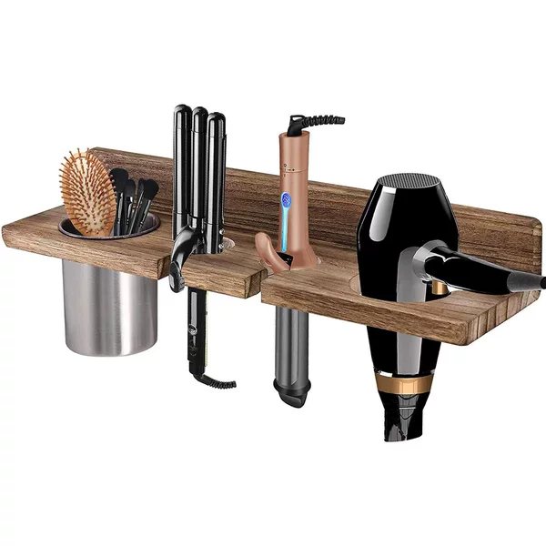 Household Solid Wood Hair Dryer Storage Rack Bathroom Wall-Mounted Storage Rack Shape Toiletries Wooden Storage Rack