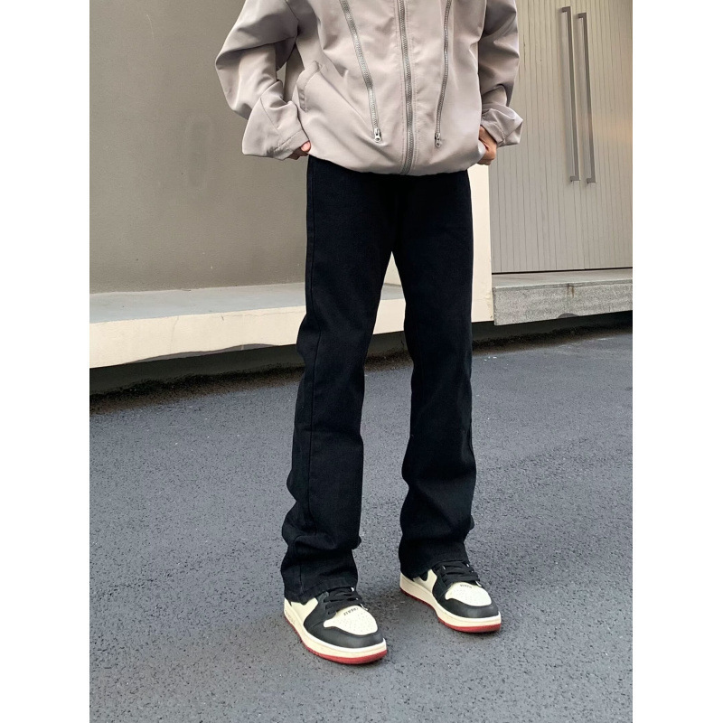 Autumn and Winter American Street National Fashion High Street Black All-match Straight Micro-pants Women's All-match Jeans Men's Fashion