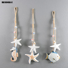 促销新品小鱼串 木制鱼 窗帘装饰 渔网背景装饰 海洋挂件 MA16040