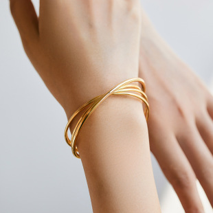 Geometric Line Irregular Cross Design Personalized Bracelet Opening Color Preservation Cross-border Minimalist Retro All-match Bracelet