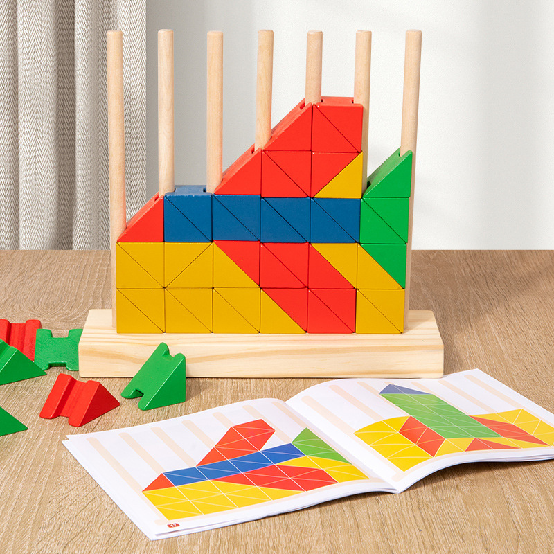 Bloques de madera de color triangular puzzle tridimensional niños creativo pensamiento lógico Juguete de puzzle