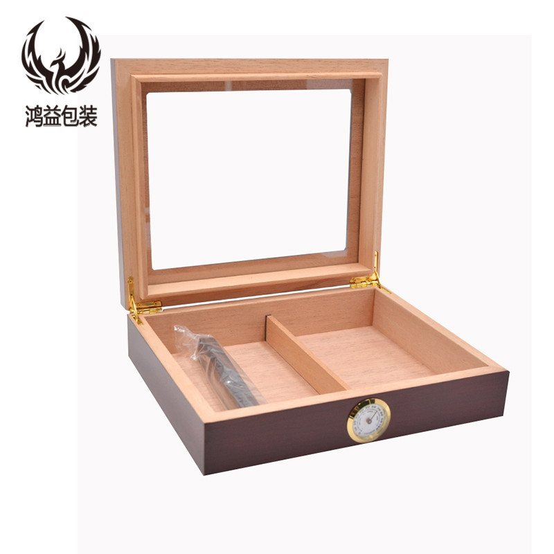 厂家直供红木皮雪茄恒温保湿盒 大容量展示玻璃雪松木盒