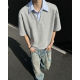 Striped Lapel Fake Two-Piece Spliced ​​Polo Shirt Short-Sleeved Men's Summer Loose Niche Design Heavy Half-Sleeved T-Shirt