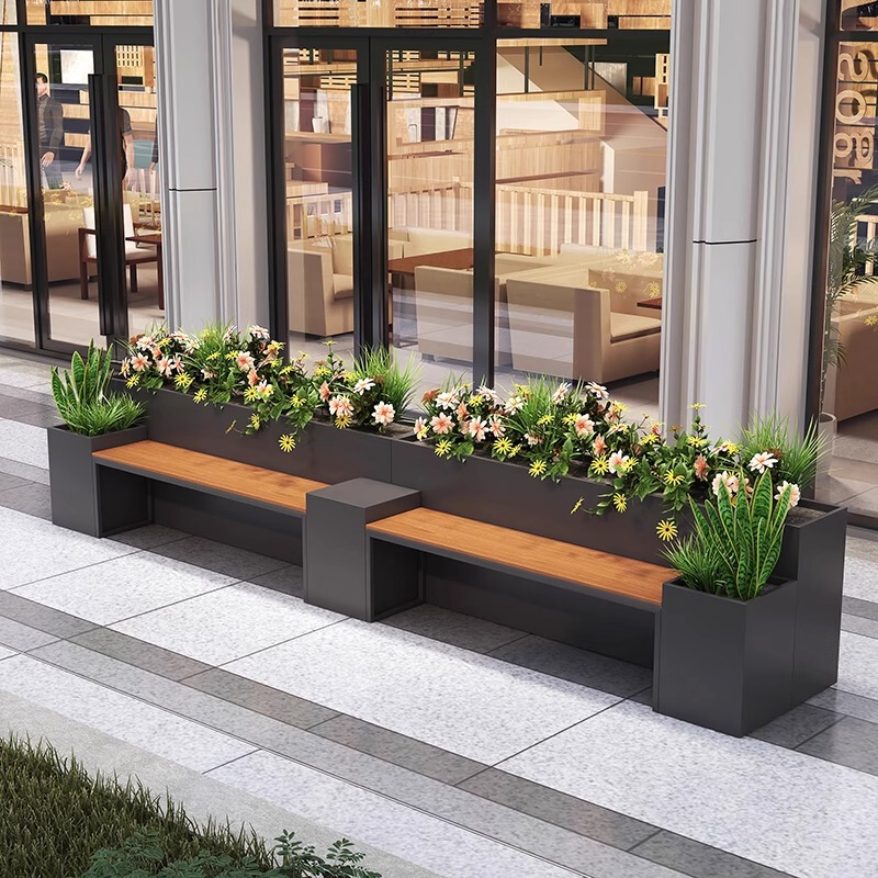 Outdoor Wrought Iron Flower Box Seat Stool Combination Partition Flower Stand Commercial Street Square Outdoor Flower Bed Fence Rest Stool