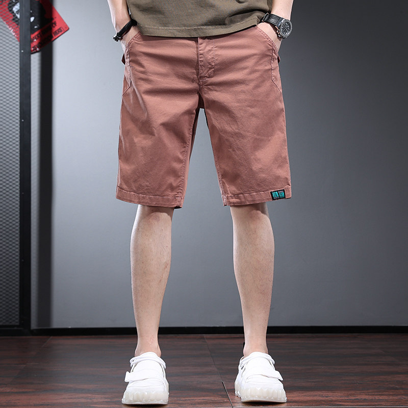 Brick red work shorts for men, summer high-end trendy brand pink mid-length shorts, men's Bermuda casual shorts Brick red work shorts for men, summer high-end trendy brand pink mid-length shorts, men's Bermuda casual shorts