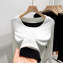 设计感U领打底衫女2025春秋新款内搭假两件上衣洋气减龄别致小衫