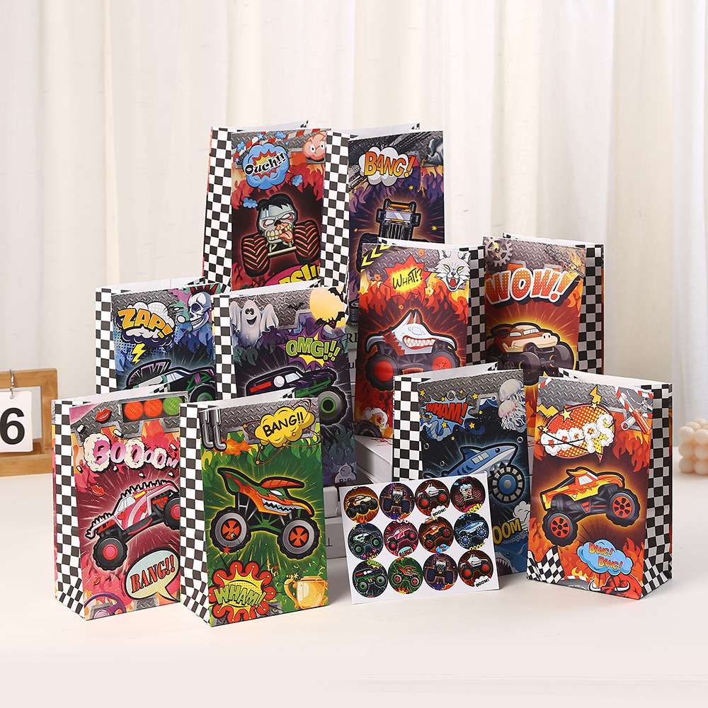 牛皮纸包装袋汽车派对礼品袋印花购物袋批发外卖袋贴标纸袋手提袋