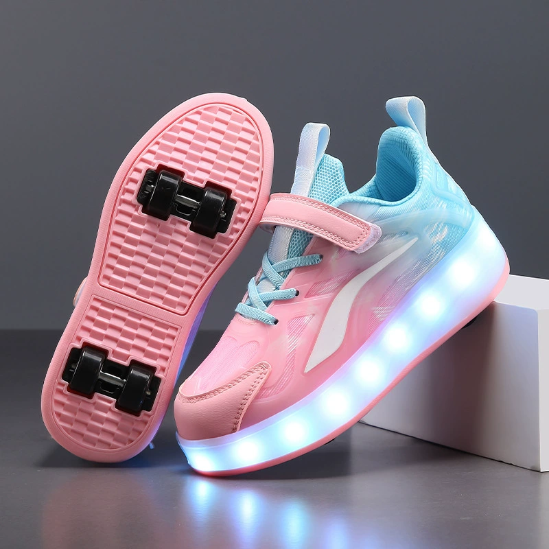 Детские Heelys с 4 колёсами и подсветкой, светящиеся роликовые кроссовки для мальчиков и девочек, размеры 28–40