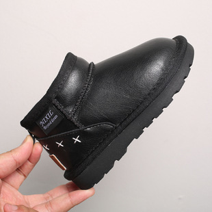 Casual Pure Color Kidsren's Snow Boots Leather Waterproof Warm Kidsren's Shoes Winter 2023 New Large Cotton Shoes Boys and Girls Short Boots