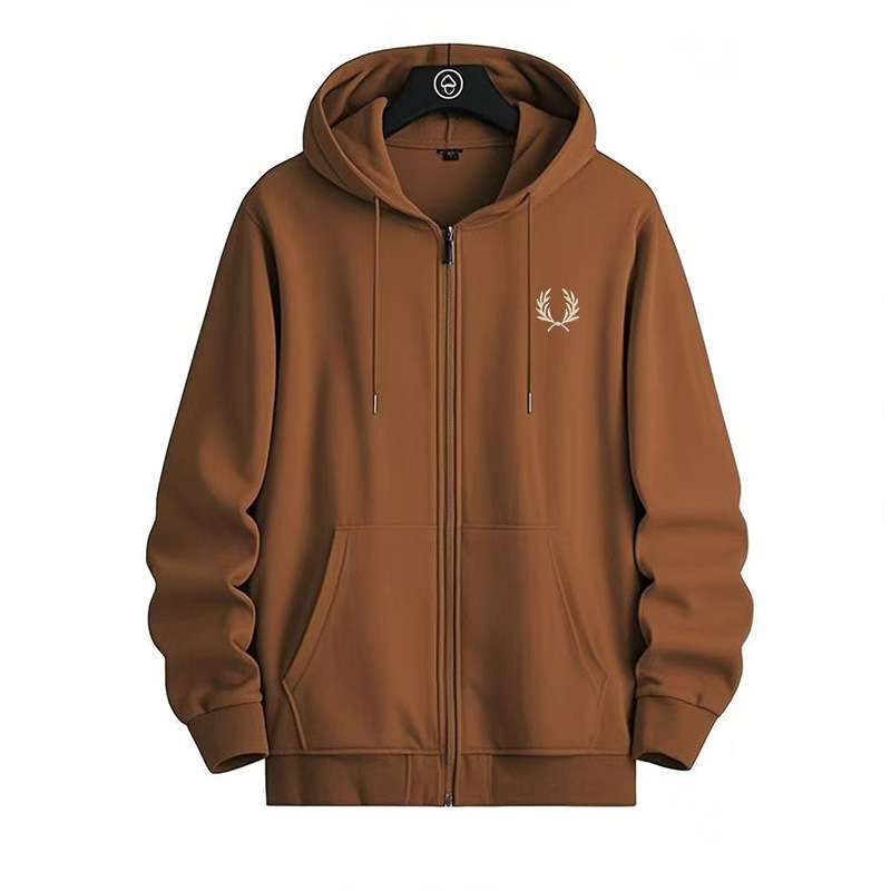 Hot-Selling Embroidered Logo Hooded Long-Sleeve Jacket for Men with Drawstring and Zipper Closure, Solid Color Casual Sportswear for Spring