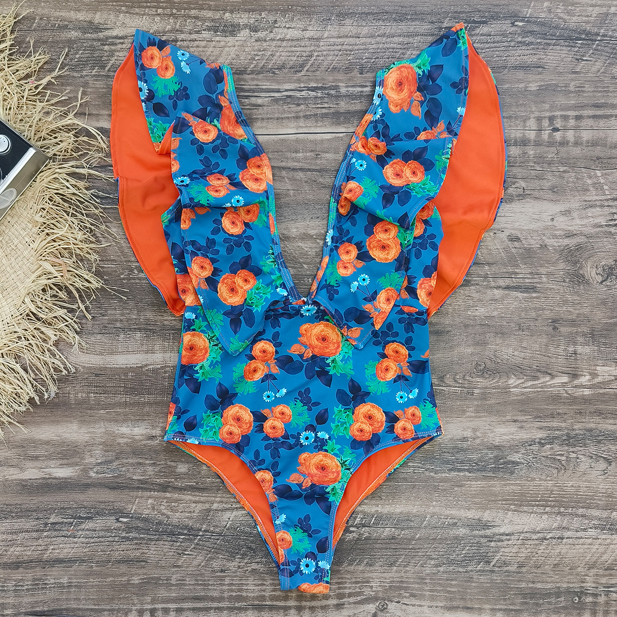 291g Weight Sleeveless Sleeve Length Polyester Fabric Type Short Top Length One-pieces Tops Type 1 Piece Quantity Swimming Occasion V Neck Neckline Slim Fit Type Flower Pattern Women's Gender Vacation Style Women's Vacation Flower 1 Piece One Piece Swimwear 11