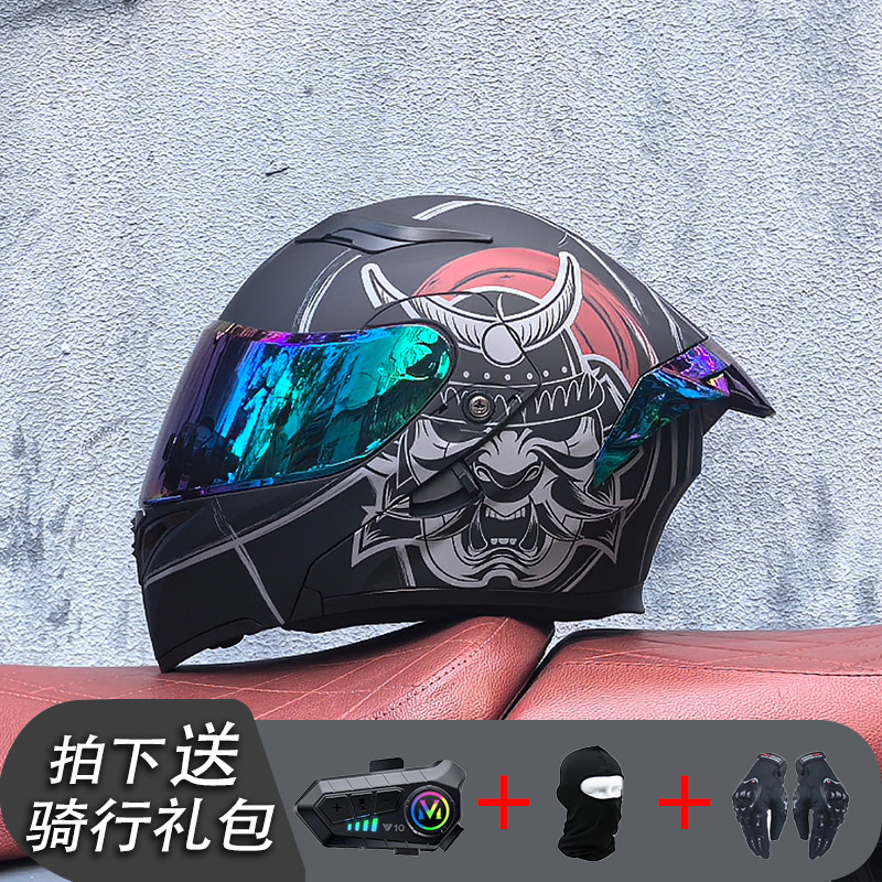 ORZ Casco de carreras Casco de doble lente totalmente cubierto para hombre Casco completo Four Seasons Travel Rally Casco completo Personalidad Bluetooth