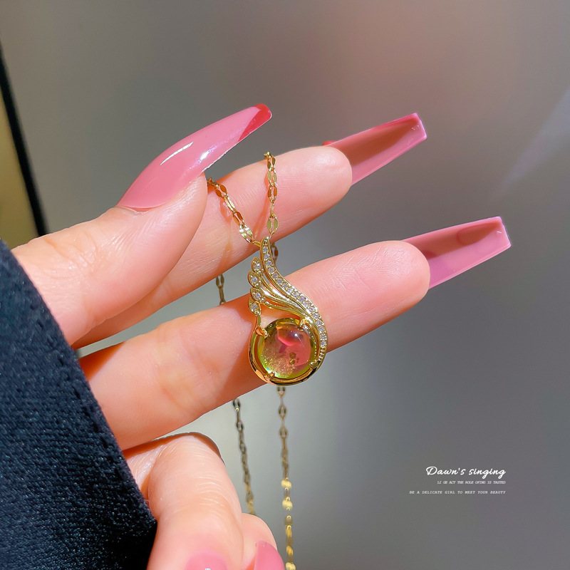 Mikro-eingelegte Echtgold Halskette Mit Bunten Steinen Für Damen_voghion.com