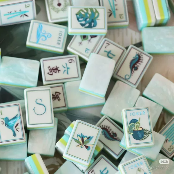 American-Style Mahjong Tiles Tiffany Blue Coral Coast Acrylic Four-Layer Portable Outdoor Hand-Played Mahjong with Pearl Texture