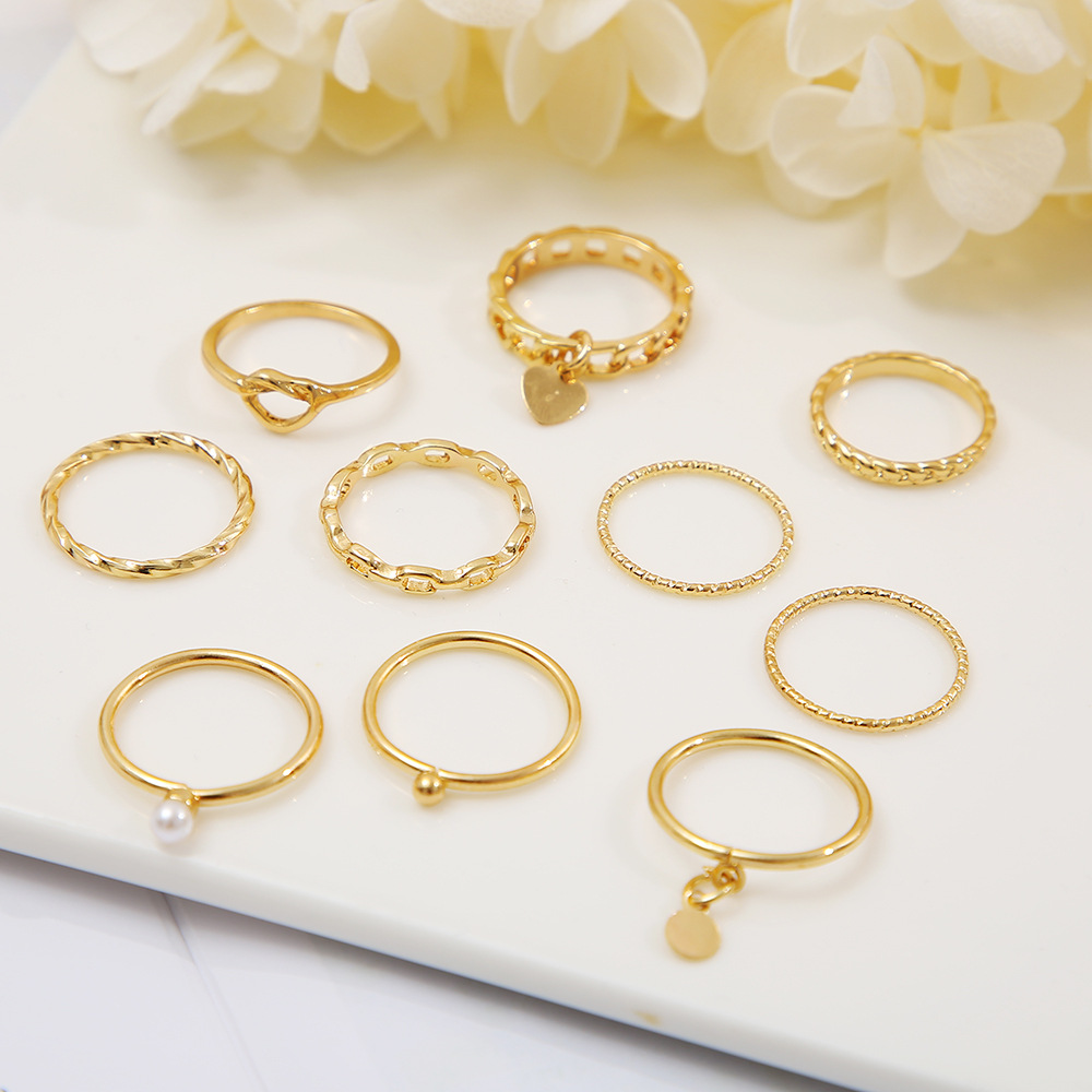 Simple Style Heart Shape Imitation Pearl Alloy Plating Metal Rings