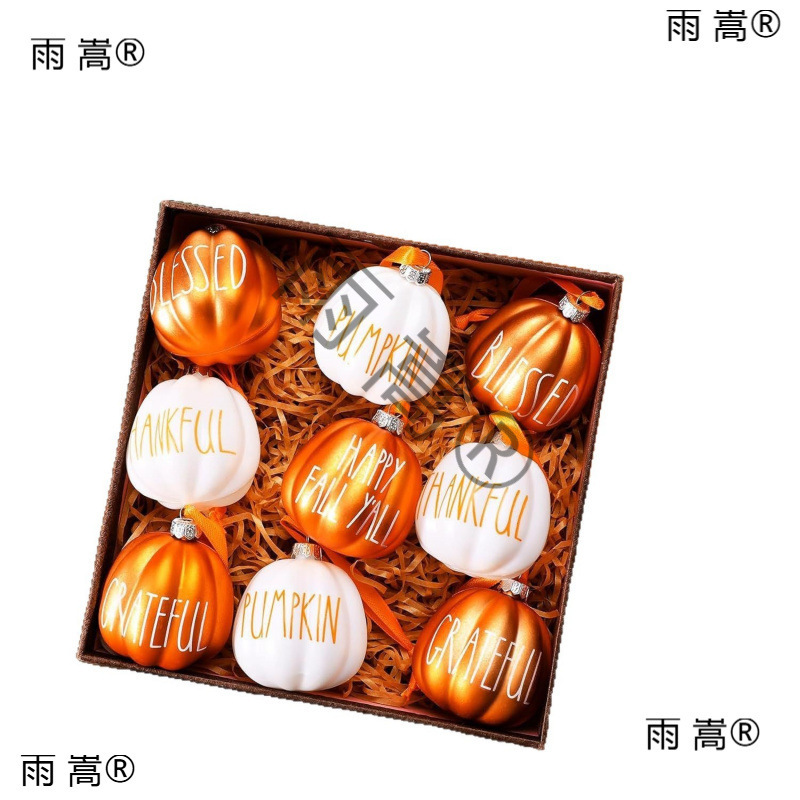 秋季感恩节南瓜圣诞球圣诞树装饰小挂件印刷球感恩装饰南瓜球现货|undefined