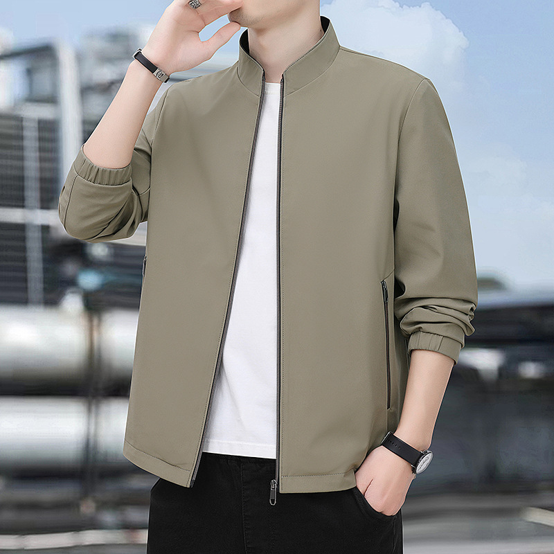 男士行政夹克2024新款春秋季纯色立领中山装商务休闲爸爸装外套