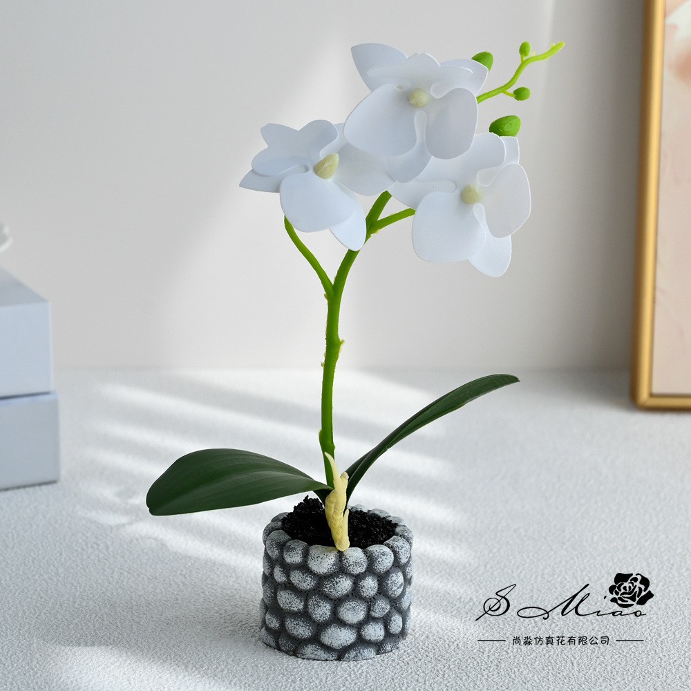 Pequeñas tres flores mini orquídea mariposa bonsai imitación maceta flores falsas decoración del hogar fotografía flores artificiales bodas adornos florales