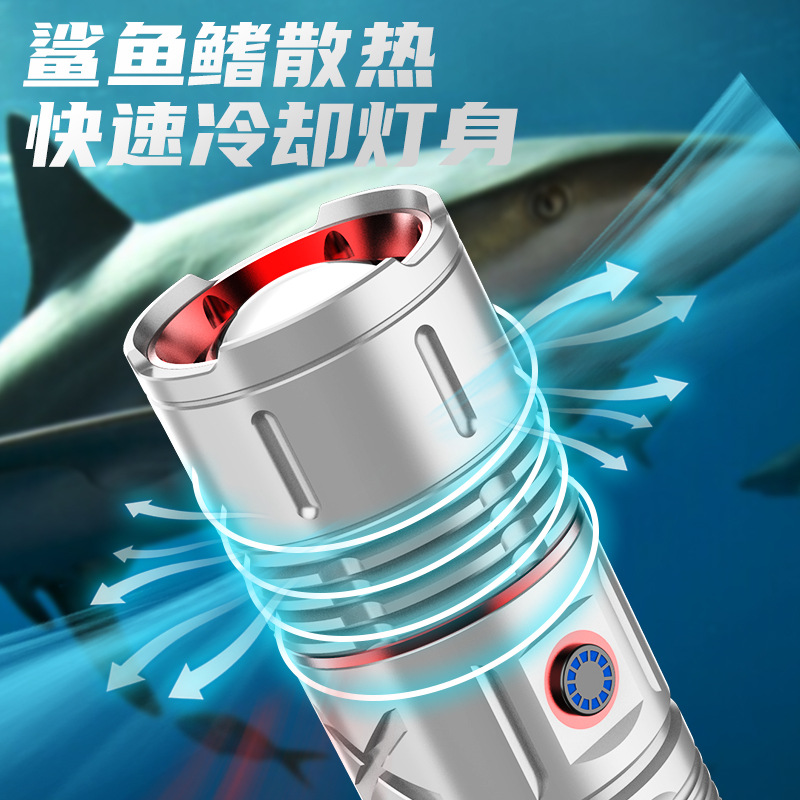 Nueva linterna de plata al aire libre láser blanco proyector remoto Tipo-C de carga rápida cola pantalla eléctrica linterna de zoom telescópico